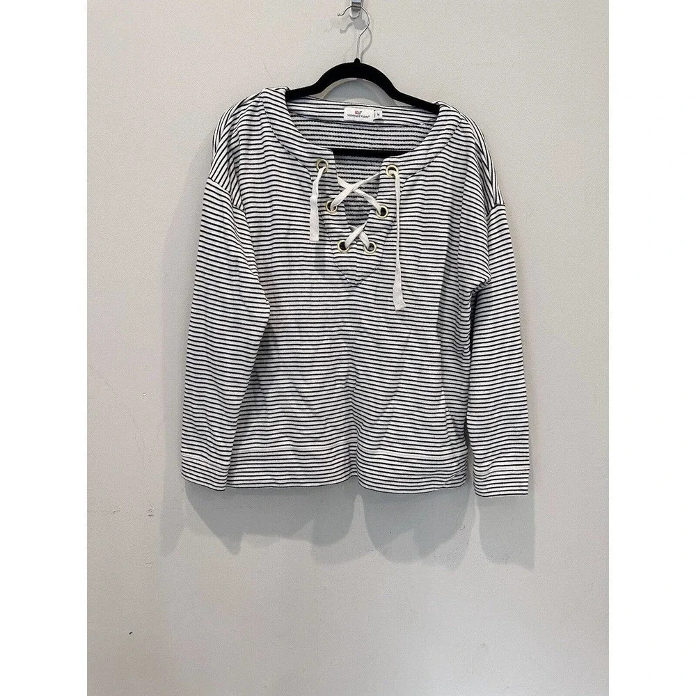 Vineyard Vines Bateau Lace Up Pullover Sweater Size Medium Coastal Preppy H0218